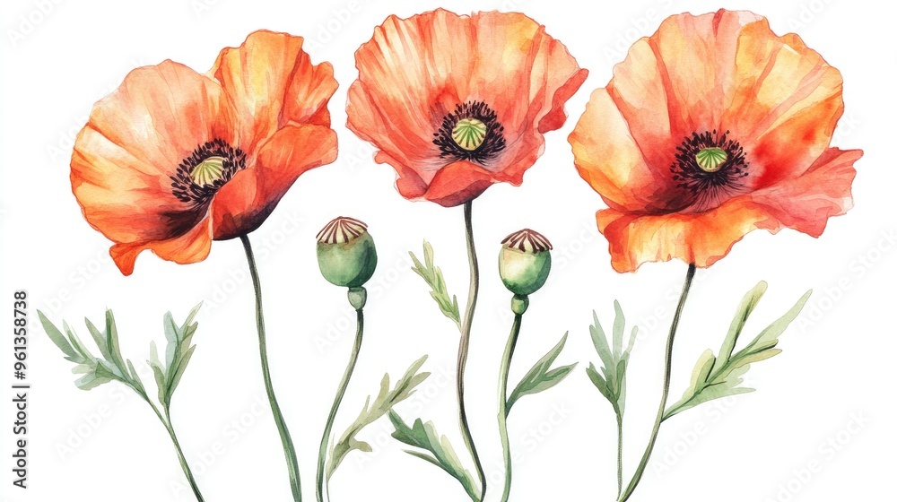 Obraz premium Vibrant Watercolor Poppies: A Celebration of Nature's Beauty and Floral Elegance