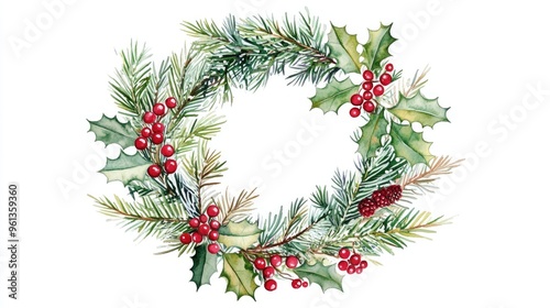 Beautiful Christmas Wreath with Pine and Holly: Perfect Holiday Decoration for a Festive Atmosphere