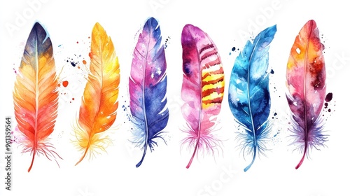 Vibrant Watercolor Feathers: A Colorful Celebration of Nature's Beauty