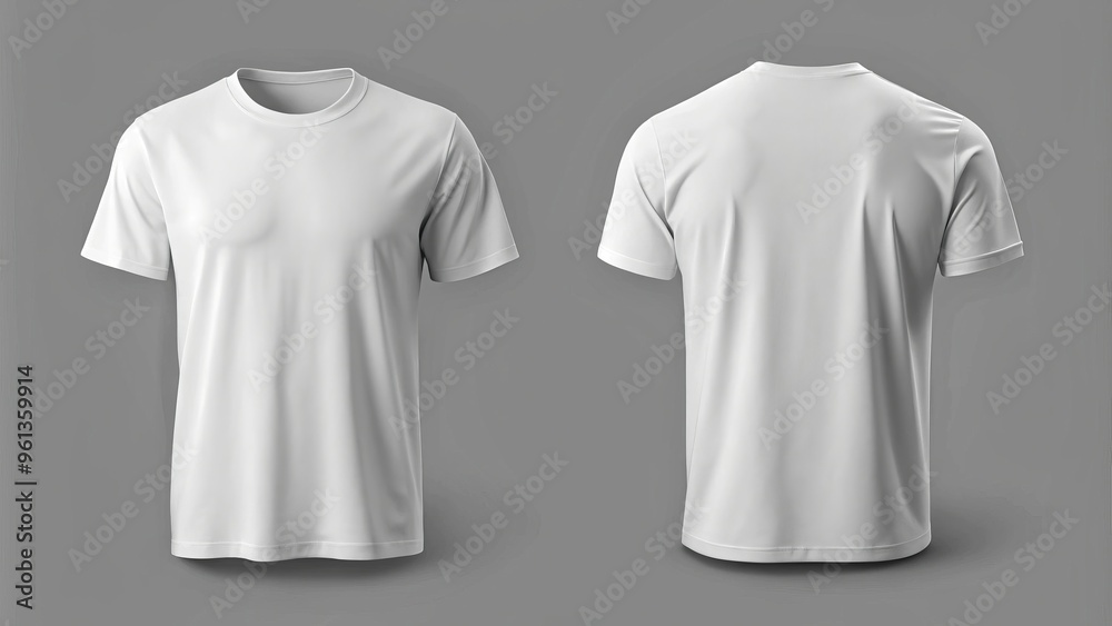 A white plain t-shirt lies flat, with a gentle fold creasing its surface. The front view exhibits a A white plain t-shirt lies flat, with a gentle fold creasing its surface. The front view exhibits a
