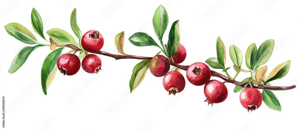 Vibrant Watercolor of Red Berries on a Leafy Branch: A Botanical Art Exploration Vibrant Watercolor of Red Berries on a Leafy Branch: A Botanical Art Exploration