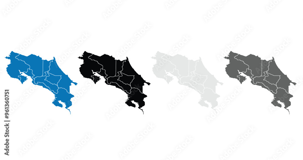 Costa Rica map. Grayscale,isolated on white background for website ...