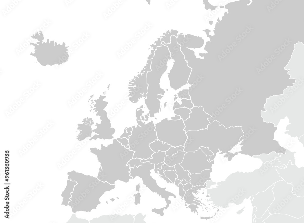 Fototapeta premium Europe map isolated on white background. for website layouts, background, education, precise, customizable, Travel worldwide, map silhouette backdrop, earth geography, political, reports.