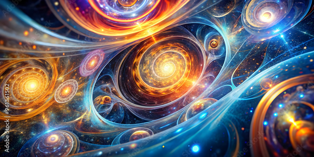Cosmic Tapestry: A vibrant abstract illustration featuring swirling galaxies, shimmering stars, and ethereal lights, evoking a sense of cosmic wonder and the interconnectedness of the universe. Cosmic Tapestry: A vibrant abstract illustration featuring swirling galaxies, shimmering stars, and ethereal lights, evoking a sense of cosmic wonder and the interconnectedness of the universe.