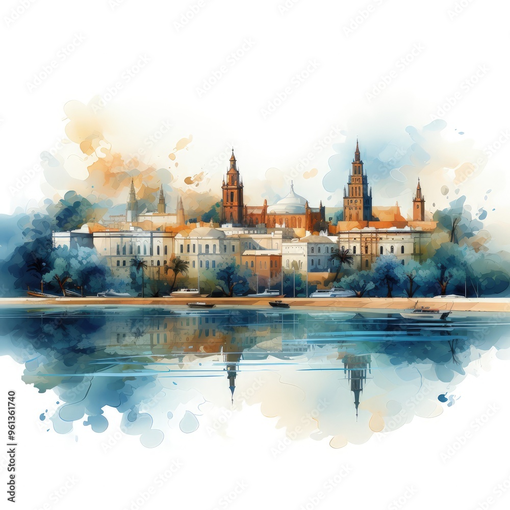 Obraz premium Minimalistic Vector Illustration of Seville’s Iconic Architecture and Skyline