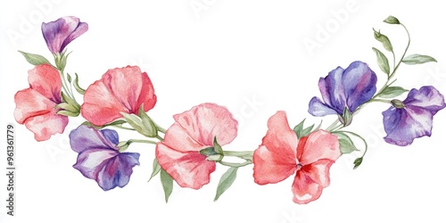 Vibrant Watercolor Illustration of Sweet Peas in Delicate Floral Arrangement