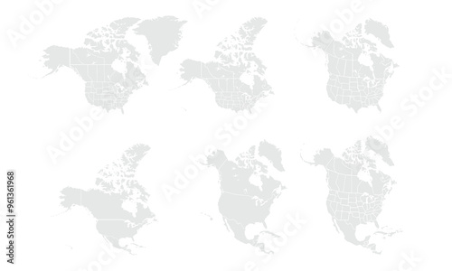 North America map. Vector illustration isolated on white background. Set of isolated North America maps