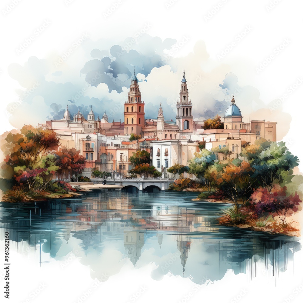 Obraz premium Minimalistic Vector Illustration of Seville’s Iconic Architecture and Skyline
