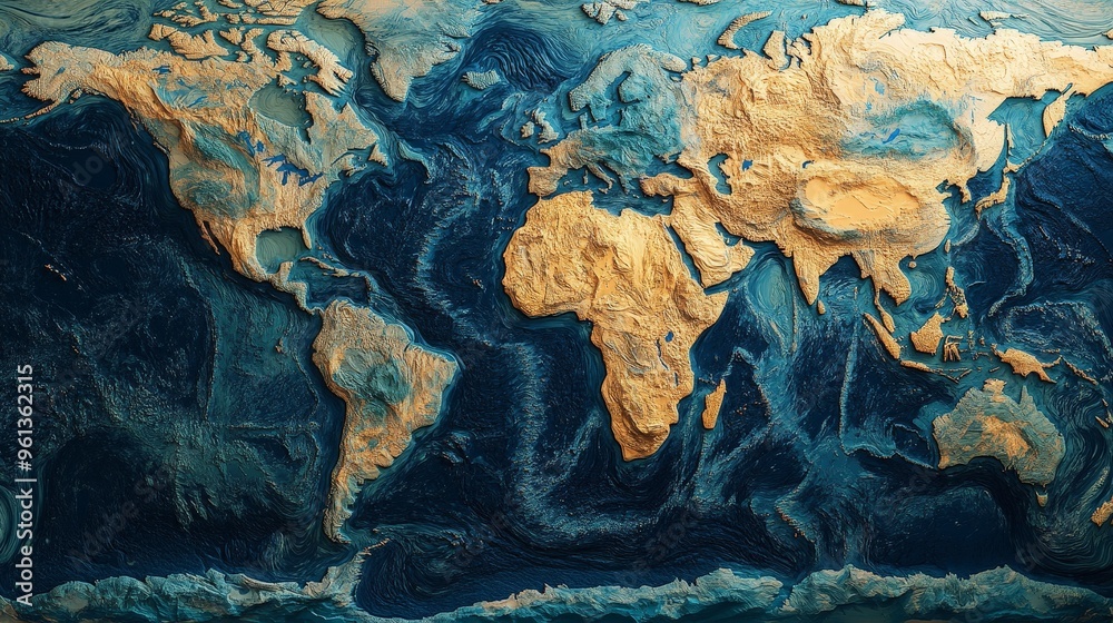Envision a world map with an emphasis on ocean currents and climate ...