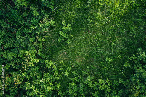 Aerial View of Empty Green Grass Field Background