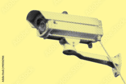 close up of cctv camera pixelate color halftone dotted texture style collage element