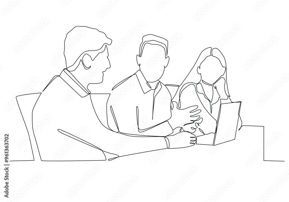 continuous line drawing of office workers at business meeting in a office. continuous line drawing of office workers at business meeting in a office.