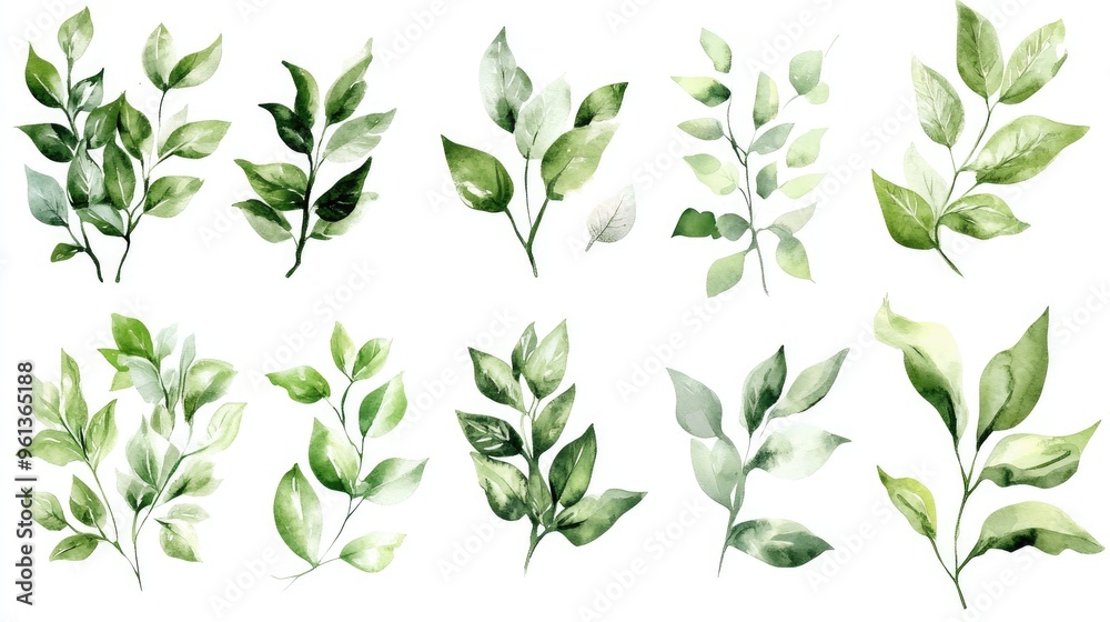 Elegant Watercolor Leaves: A Showcase of Botanical Beauty and Greenery