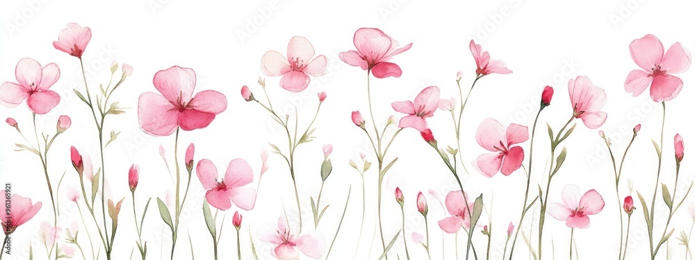 Obraz premium Delicate Watercolor Pink Flowers - A Vibrant Floral Composition for Nature Lovers