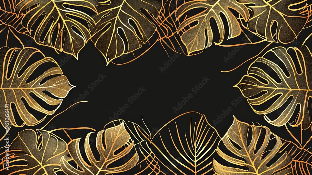 Golden Tropical Leaves on a Black Background Golden Tropical Leaves on a Black Background