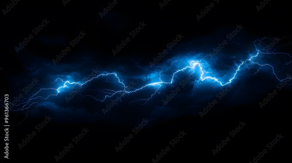 Bright Blue Lightning Strikes in Dark Sky Bright Blue Lightning Strikes in Dark Sky