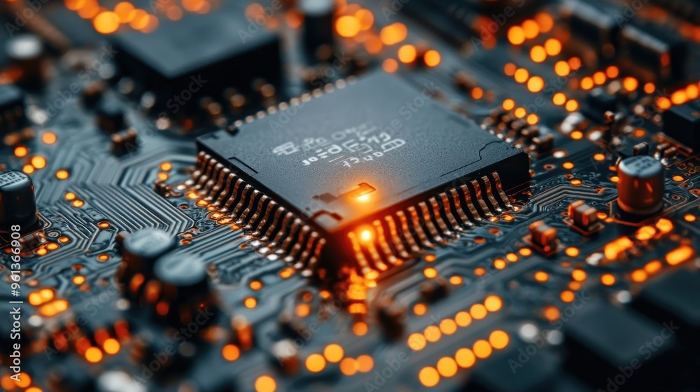 Close-up of a Microchip on a Circuit Board