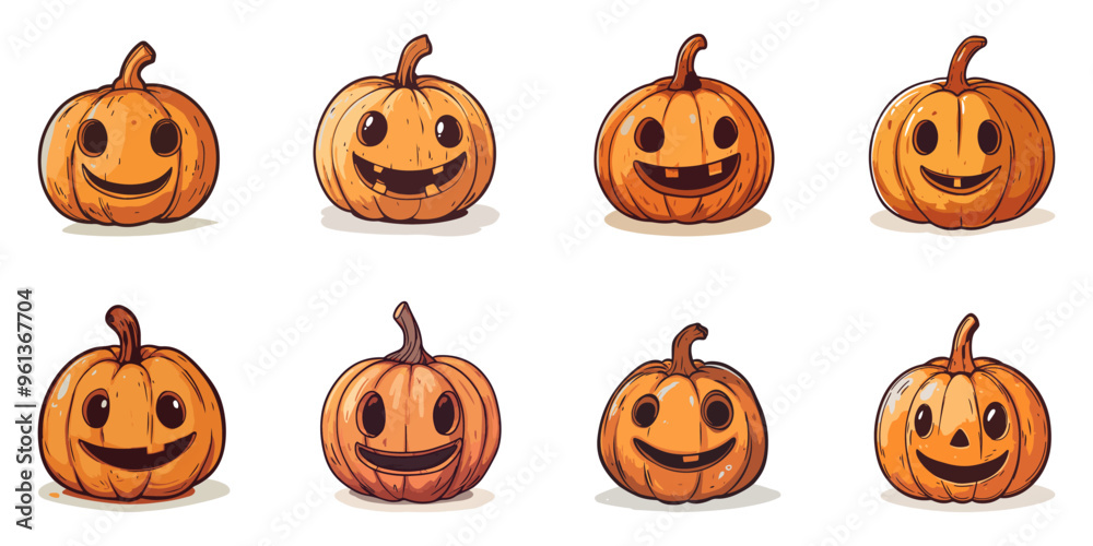 Set of cute pumpkins for Halloween decorations. Set of cute pumpkins for Halloween decorations.