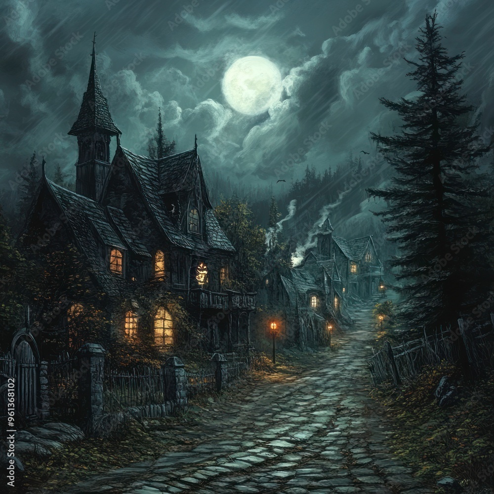 Obraz premium Eerie Halloween ghost town 