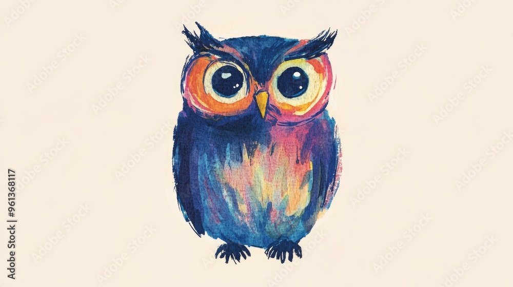 Fototapeta premium Whimsical Colorful Owl Illustration: A Vibrant Artistic Expression