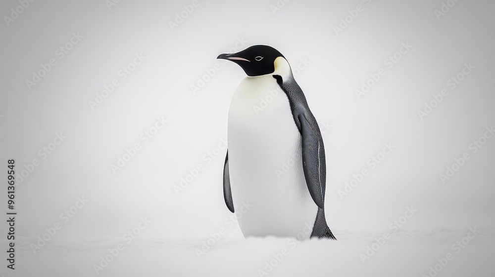 Obraz premium Penguin set against a minimal background with its sleek form and monochrome colors in focus, creating a striking image.