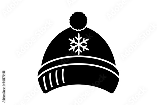 Winter hat icon. Vector in simple flat design, outline. Knit wool beanie with pompom isolated on white background. Illustration for graphic, web, logo, app, UI. Outerwear symbol.