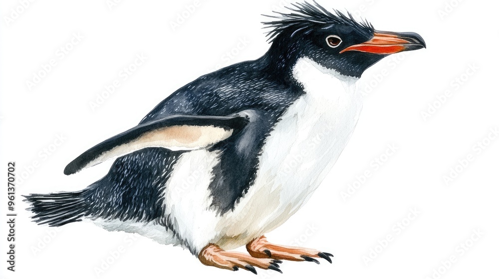 Fototapeta premium Charming Watercolor Penguin Illustration: A Glimpse into Wildlife Artistry