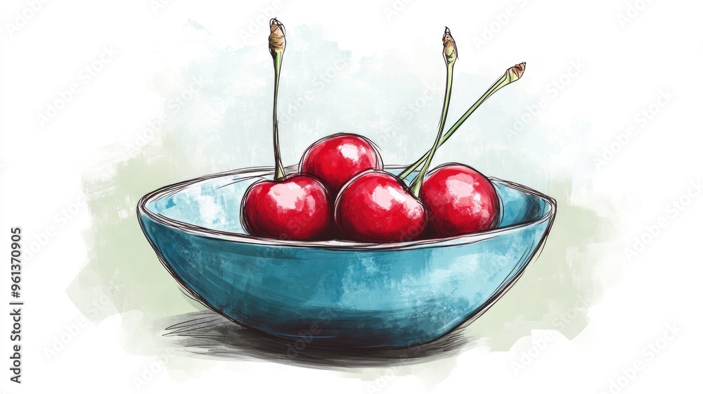 Vibrant Illustration of Fresh Cherries in a Stylish Bowl Vibrant Illustration of Fresh Cherries in a Stylish Bowl