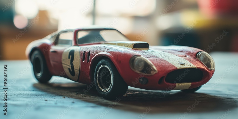 Obraz premium A red toy race car with number 3.