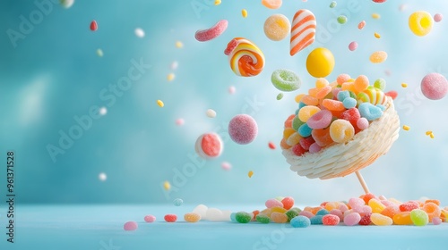 Falling candies and lollipops spilling out of a piÃ±ata photo