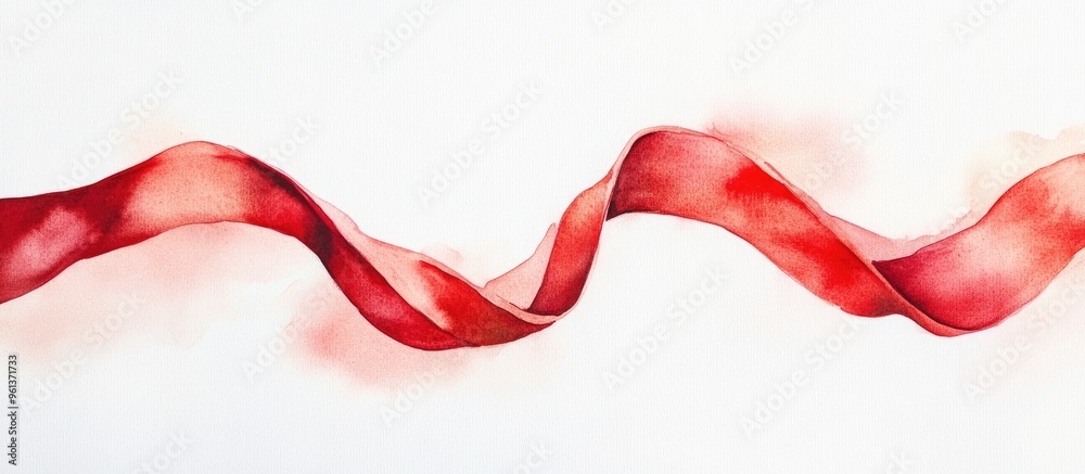 Elegant Watercolor Painting of Flowing Red Ribbon Symbolizing Fluidity and Grace Elegant Watercolor Painting of Flowing Red Ribbon Symbolizing Fluidity and Grace