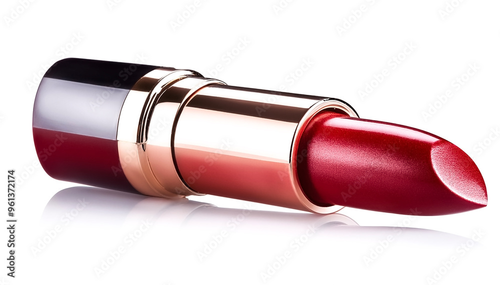 A glossy red lipstick tube, isolated on a white background