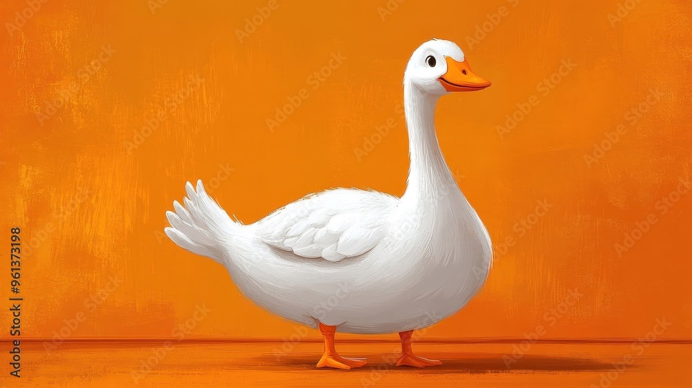 Playful cartoon-style goose with exaggerated features and cheerful colors, creating a fun scene.