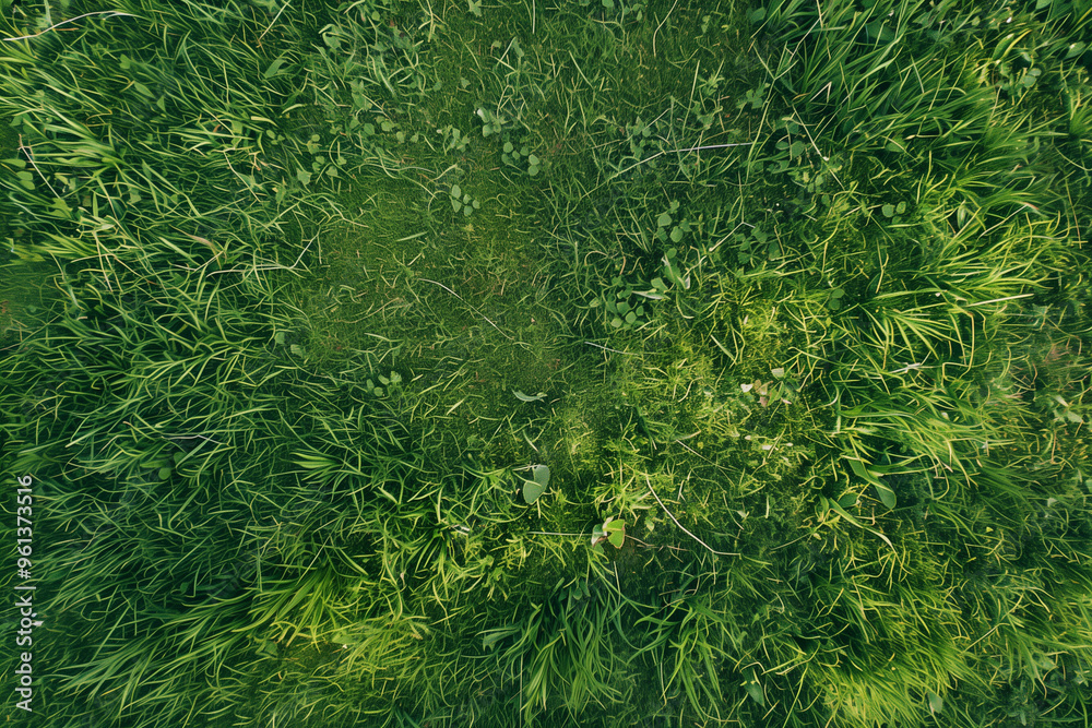 Aerial View of Empty Green Grass Field Background