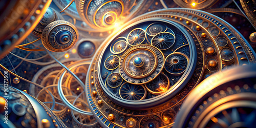 Golden Gears of Time: A mesmerizing close-up of intricately detailed, golden gears interlocked in a mesmerizing pattern, evoking a sense of intricate machinery and the passage of time. 