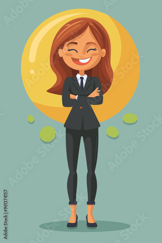 Happy Businesswoman with Positive Emotion Symbol Approving Deal and Agreement in Successful Negotiations