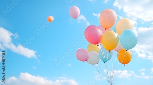 Falling balloons in the sky after being released during a festival