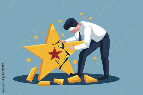 Manager Repairing Broken Rating Star with Bandage to Fix Customer Trust and Experience Issues