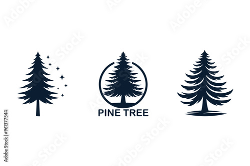 Christmas shilhouette Pine Tree logo design white background. photo