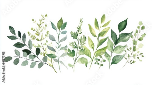 Elegant Watercolor Foliage: A Captivating Botanical Illustration of Lush Greenery