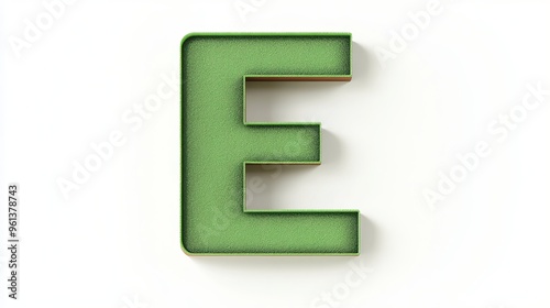 Letter "E" in 3D format on a white background.