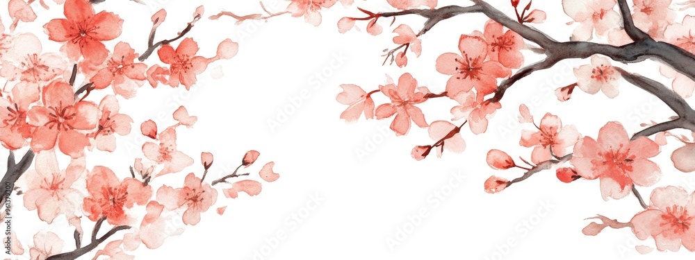 Fototapeta premium Ethereal Cherry Blossom Watercolor: A Serene Ode to Nature's Beauty in Spring