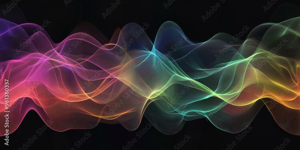 Obraz premium Abstract colorful waves on black background.