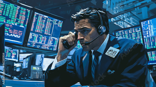 The depiction of a stockbroker making a phone call resonates with day trading themes. photo