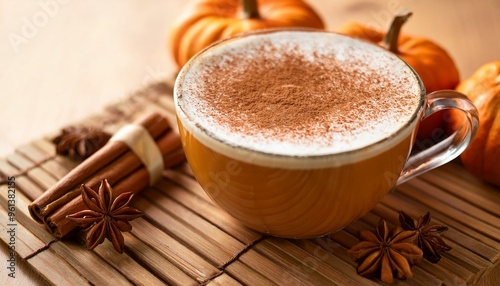 Close-up of pumpkin spice latte with cinnamon photo