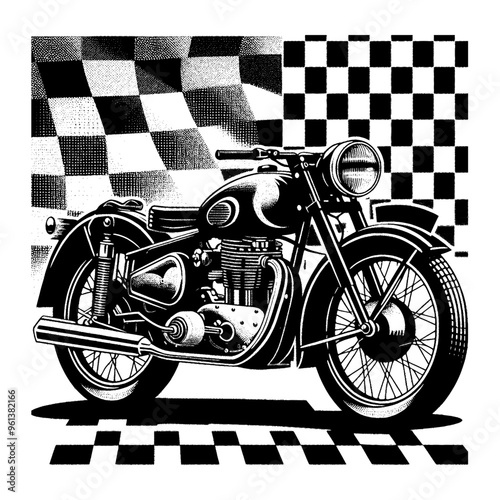 motor in black and white design with vintage style