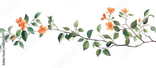 Wallpaper Mural Elegant Watercolor Illustration of Branch with Orange Flowers and Green Leaves Torontodigital.ca