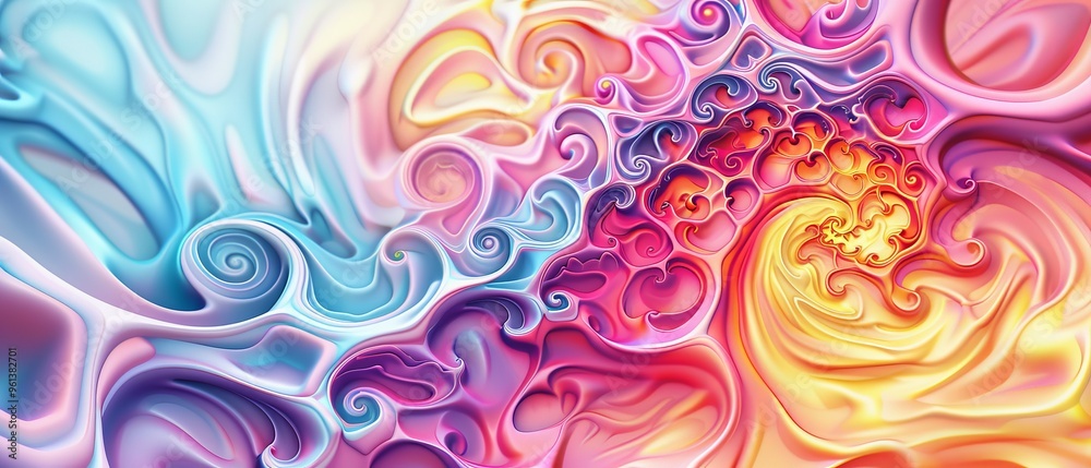 A tight shot of a multi-colored backdrop featuring intricate swirls at the image's base A tight shot of a multi-colored backdrop featuring intricate swirls at the image's base