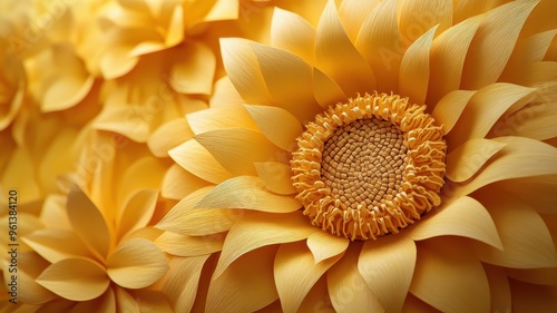 A sunflower illustrated in paper art style, featuring layered petals and textured details, creating a delicate and handcrafted appearance. photo