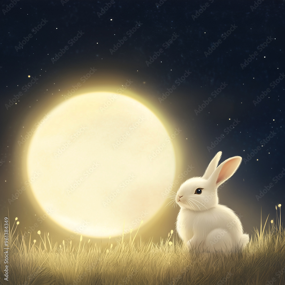 Chuseok, Autumnal Korean holiday backdrop with an adorable rabbit, a ...